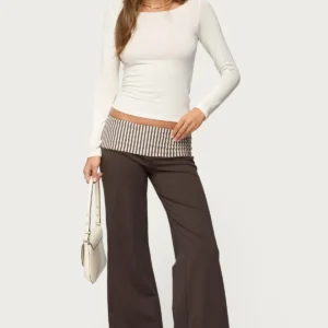 Meshey Striped Foldover Trousers