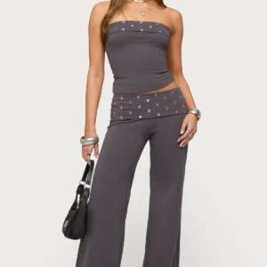 Breanna Studded Foldover Wide Leg Trousers