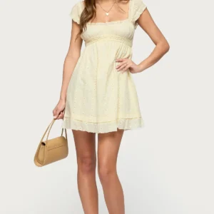 Eyelet Ruffle Babydoll Mini Dress