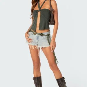 Frayed Vintage Washed Denim Shorts