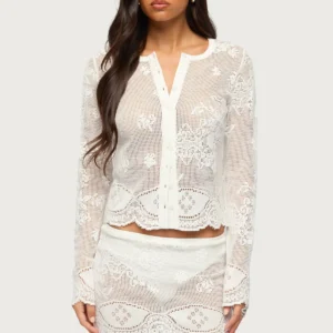 Rusa Button Up Sheer Crochet Top