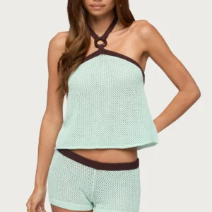 Loli Ring Contrast Knit Halter Top
